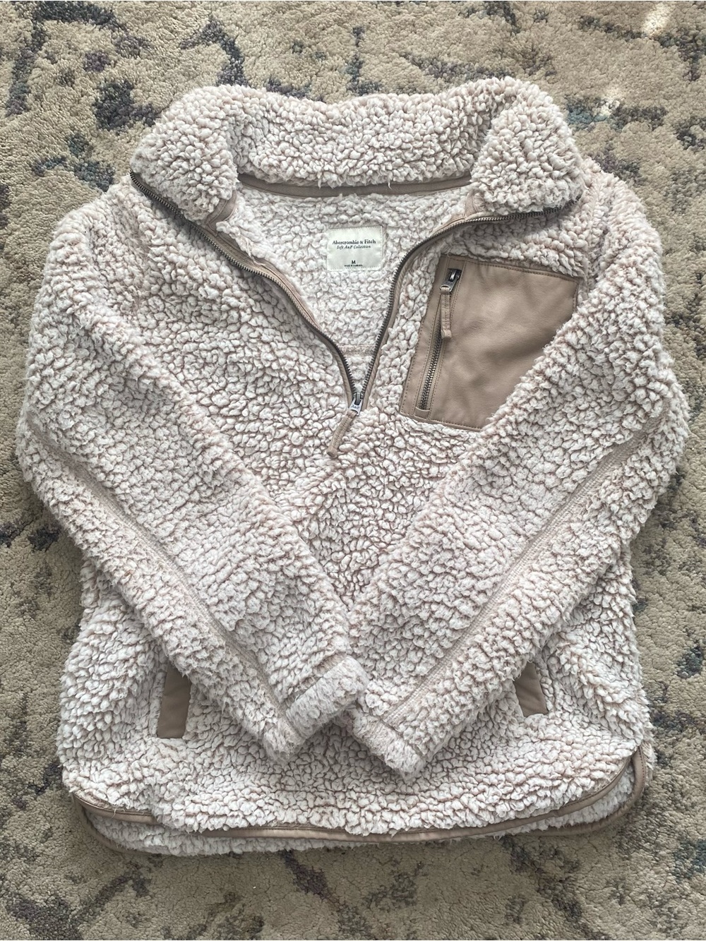 Abercrombie & Fitch Cream Sherpa Quarter-Zip Jacket